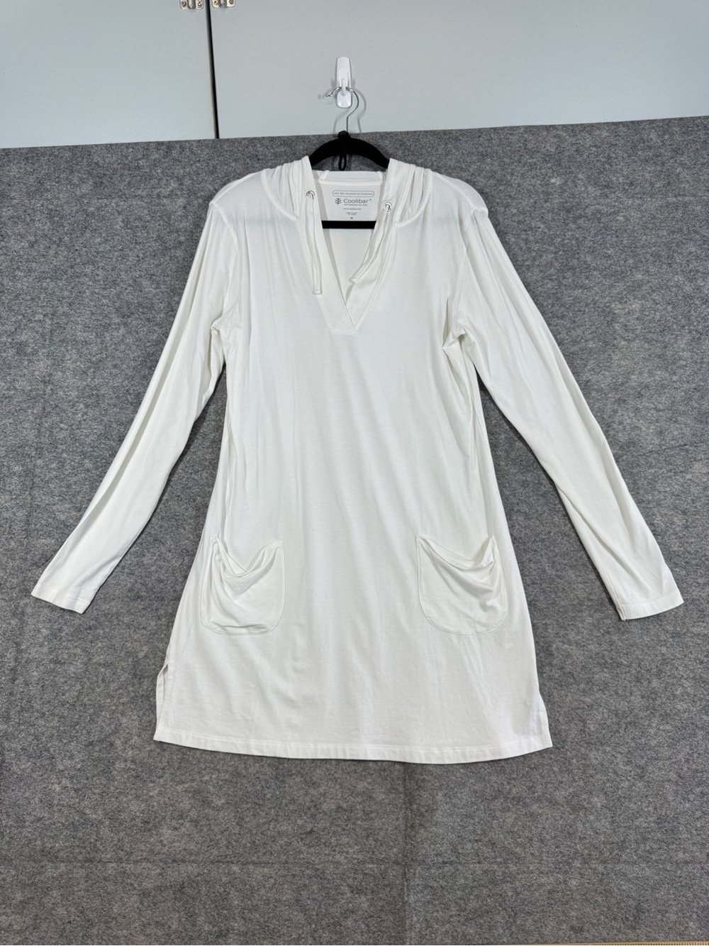 Coolibar UPF 50+ Hooded Tunic White Medium Sun Protection Beach Travel Cover Up